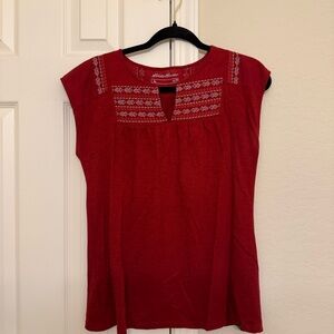 Eddie Bauer Red Embroidered Blouse